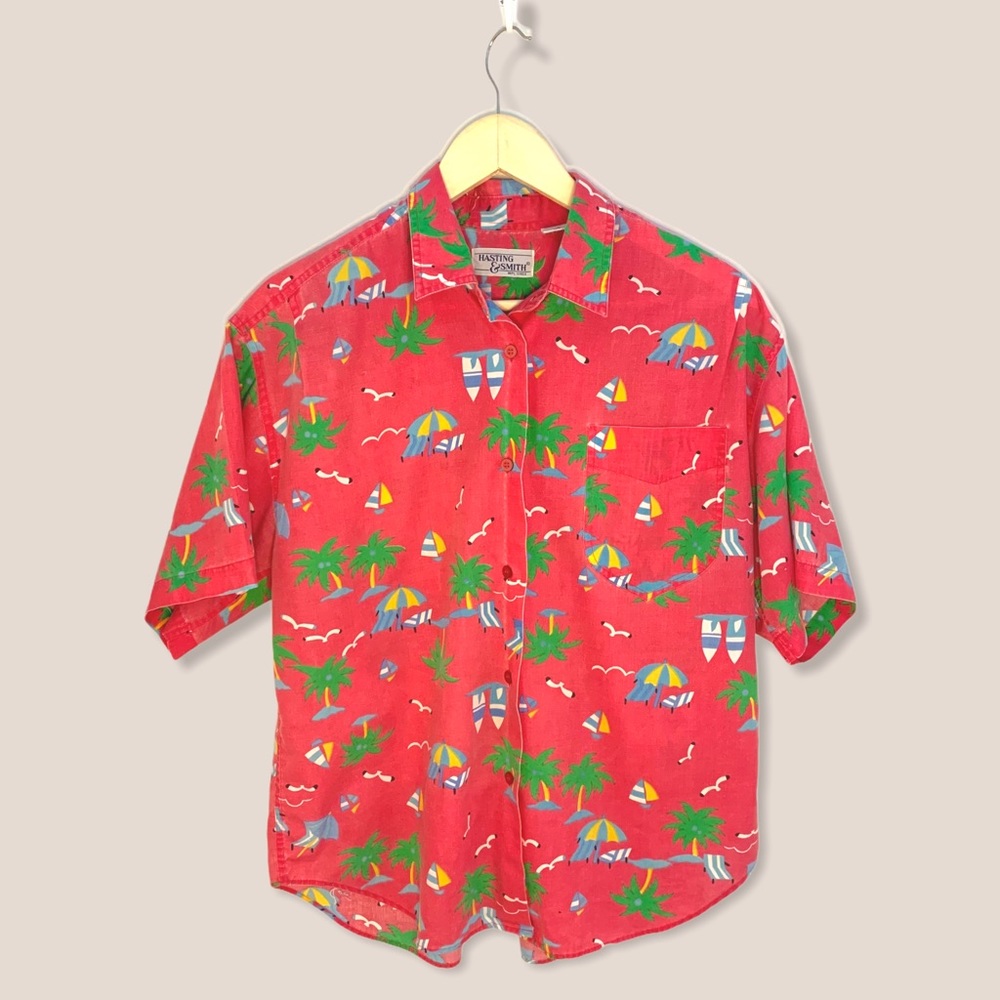 Vintage Short Sleeve Tropical Casual Button Down